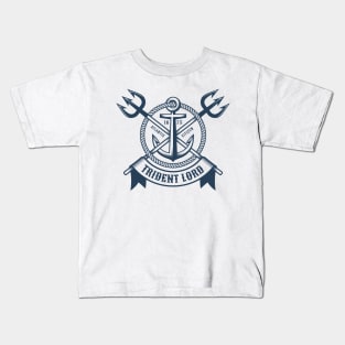 Vintage hipster navy tattoo print with tridents ribbon and anchor Kids T-Shirt